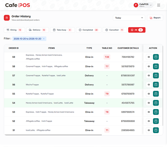 CafePOS Order Management Feature